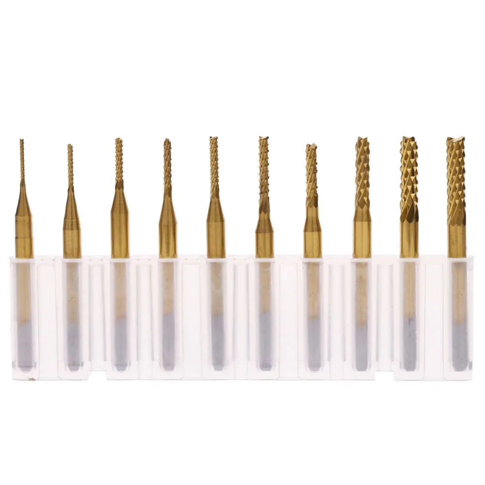 

10pcs Wood router bit 0.8-3.175mm titanium coating pcb strawberry metal cutting CNC rotating burr tungsten carbide wood cutter