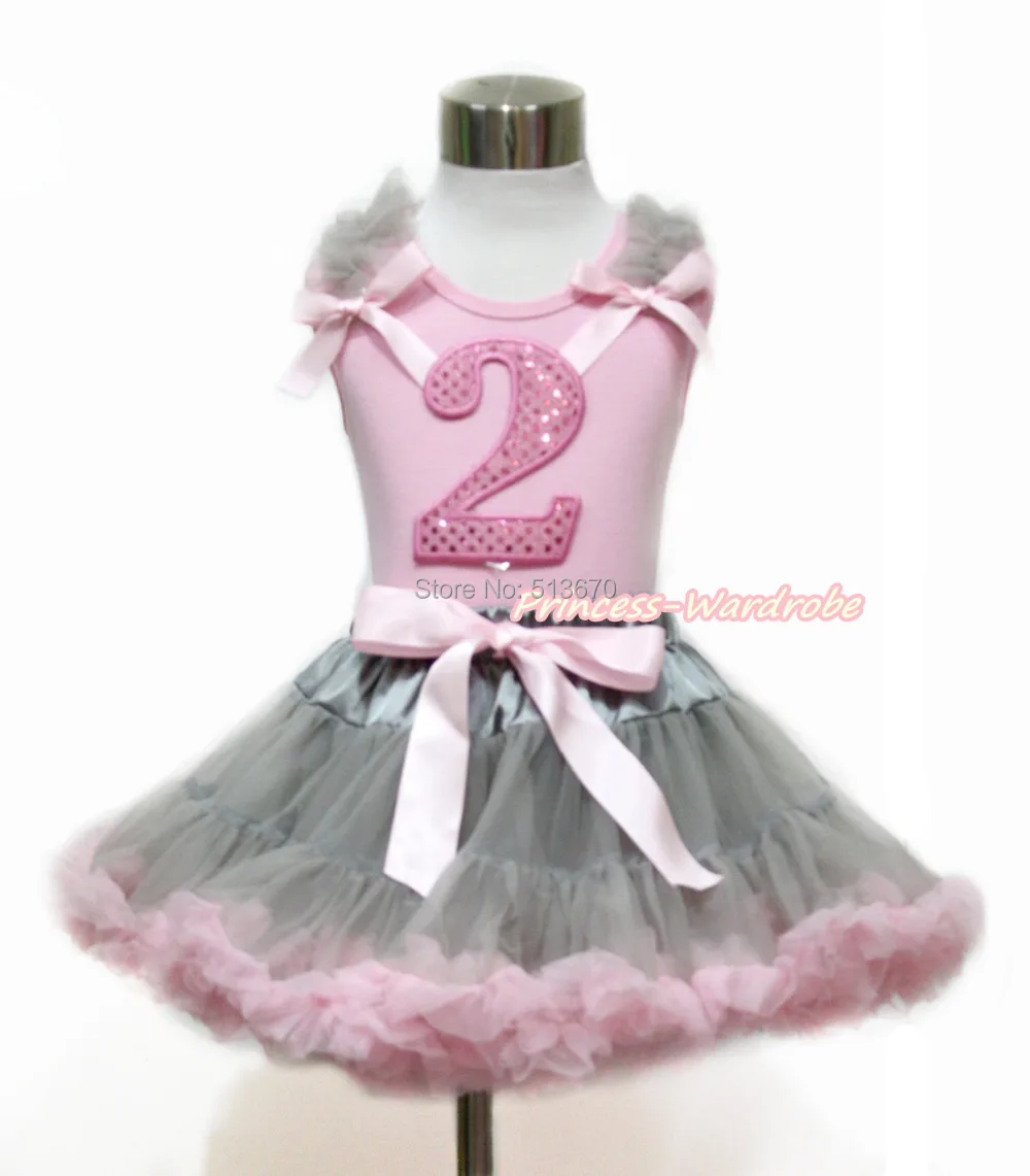 

Pink Sparkle 2ND Birthday Pink Top Girl Gray Pink Skirt 1-8Year M581