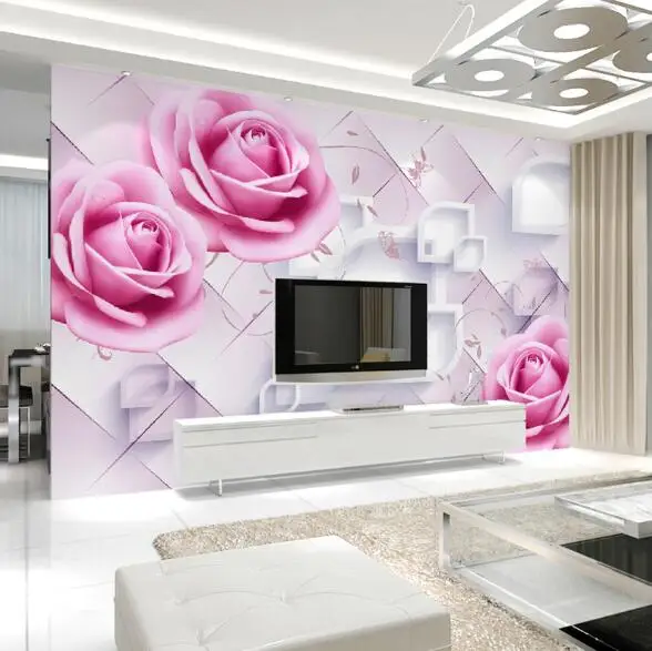 Large Mural Wallcoverings Embossed Rose Pink Flower Custom Size 3D Photo Wallpaper Stereoscopic Murals Wall Paper Roll | Обустройство