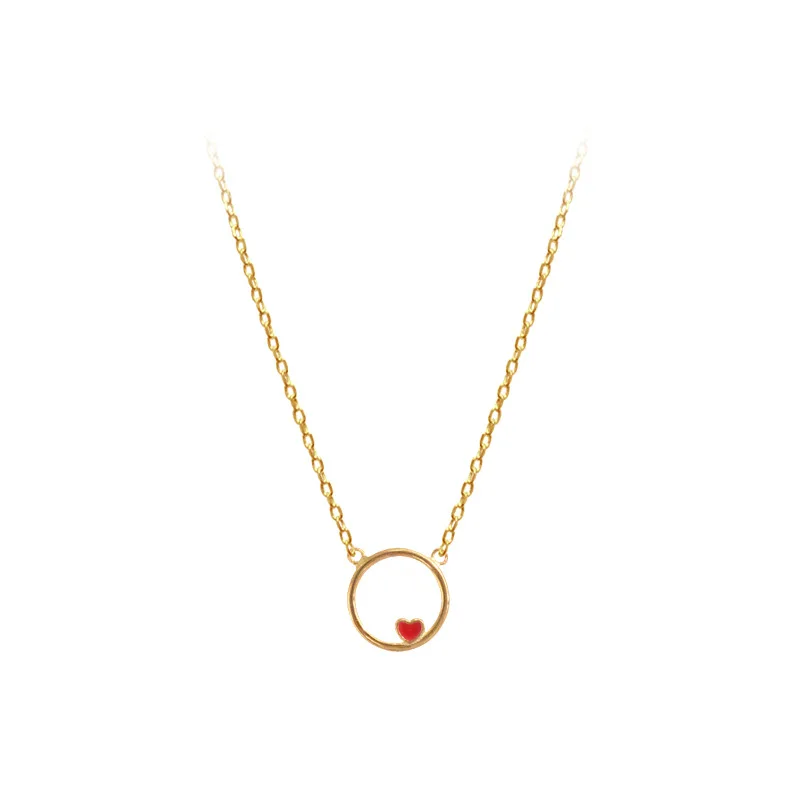 red heart circle necklace 100% 925 Sterling silver nacklace Jewellery Clavicle chain pendant charms gift