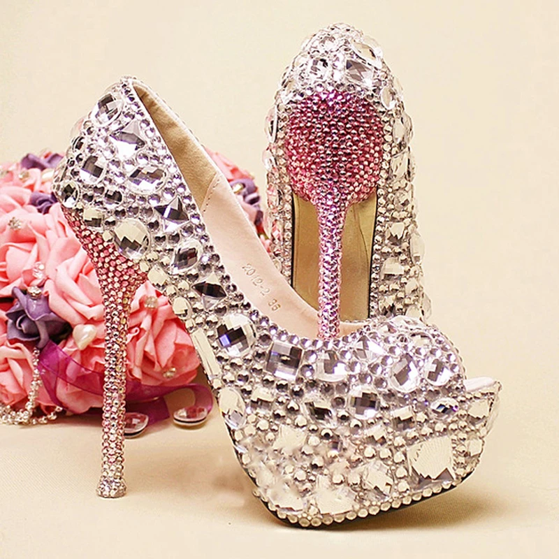 

Free Shipping Wedding Bridal Dress Shoes Silver And Green Crystal Rhinestone wedding Bridal shoes Lady High Heel Shoes