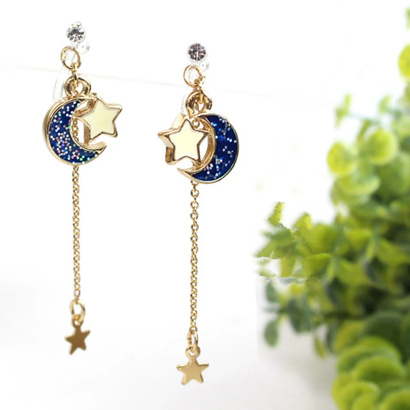 Anime Sailor Moon 25t Blue Star Moon Eardrop Earrings Cosplay Prop