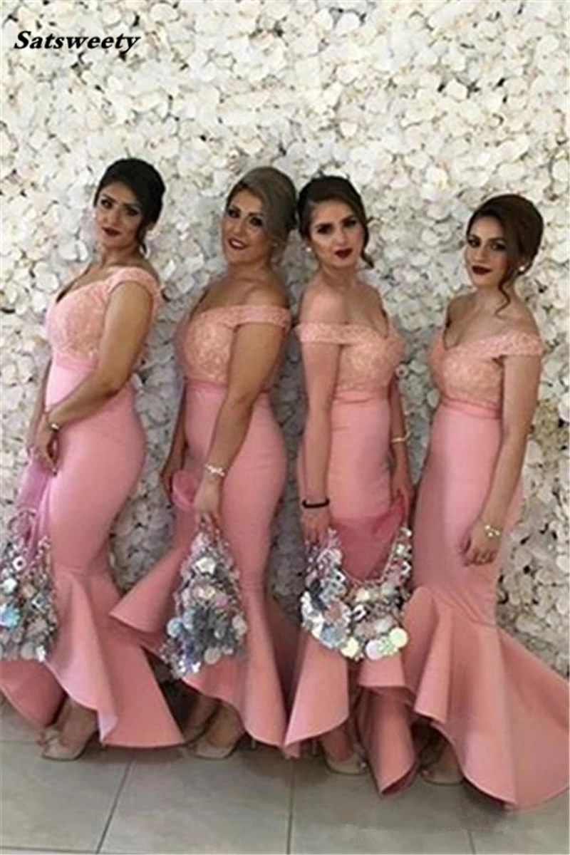 

New Arabic Bridesmaids Dresses Sweetheart Off Shoulders Backless Lace Bodice High Low Dubai Ruffle Skirt Maid of the Honor Dress