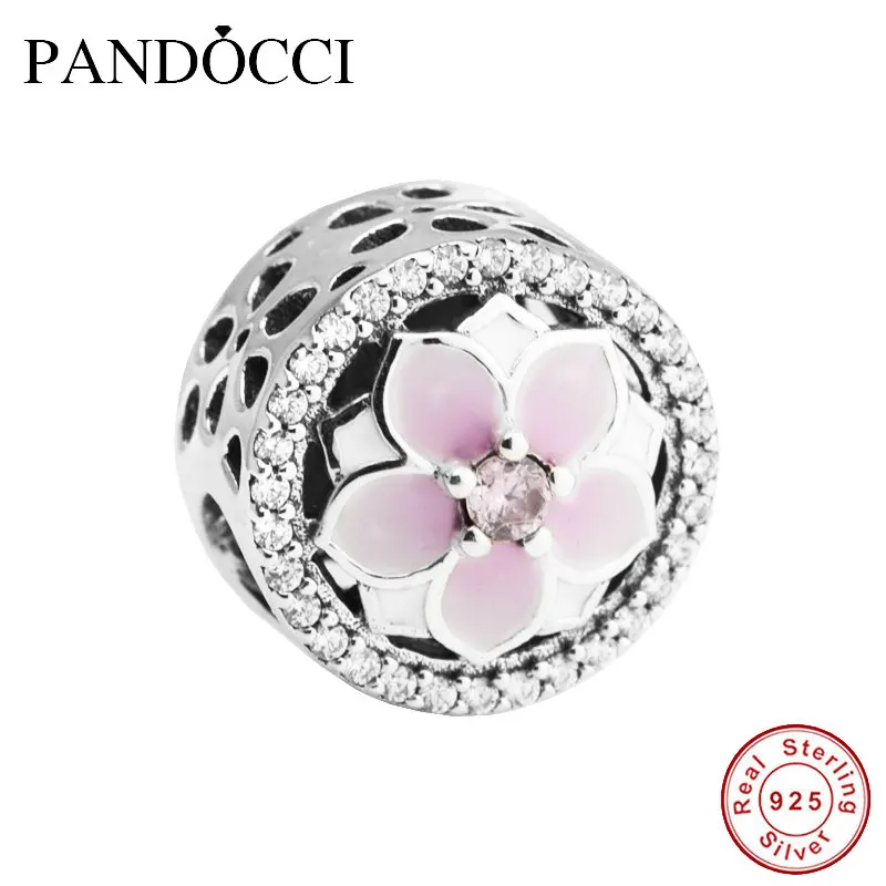 

2017 Spring Collection 925 Sterling Silver Magnolia Bloom Button Charm Bead Fits Bracelets Diy Jewelry Making