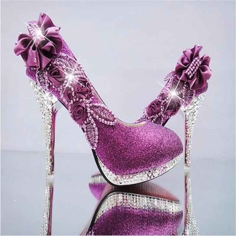Wedding Shoes Glitter Gorgeous Bridal Evening Party Crystal High Heels Women Shoes Sexy Woman Pumps silver Bridal Shoes 34-41