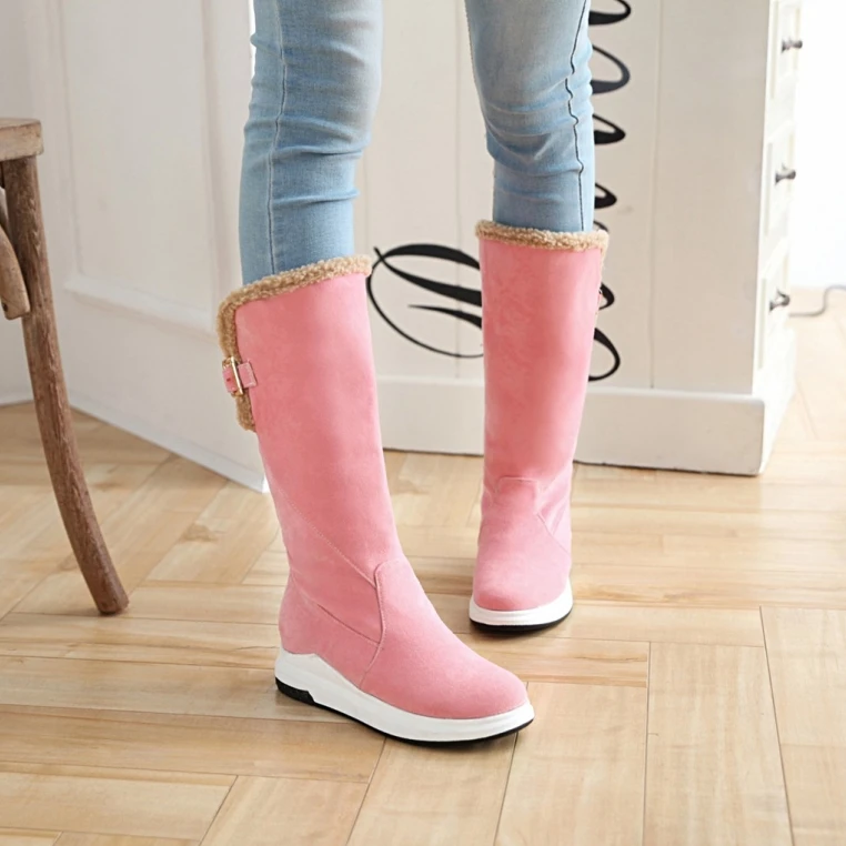 S.romance/женские зимние ботинки, большие размеры 34-43, Новая модная женская обувь без шнуровки с круглым носком зимние черно-Бежевые ботинки розовый и красный цвета, SB1161