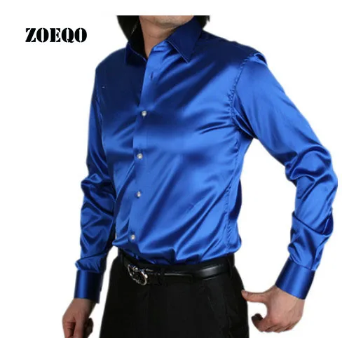 

ZOEQO new fashion Men Slim fit High quality silk Long Sleeve tuxedo Shirts Mens dress Shirts camisa masculina camisa social