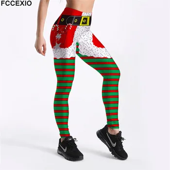 

FCCEXIO New Workout Leggings High Waist Fitness Legging Santa Claus Print Leggins Female Pants Large Size Leggings For Christmas