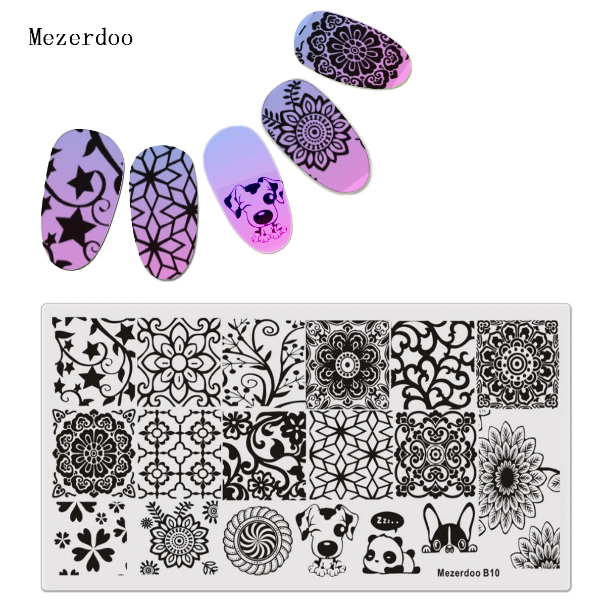 

Sleeping Puppy Flowers Pattern Nail Stamping Plates Image Konad Stamping Printing Nail Art Template DIY Manicure Stamp Tools B10