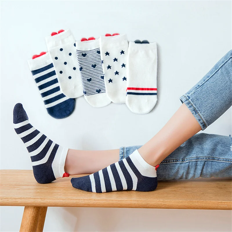 

5Pairs New Arrivl Women Cotton Socks Pink Cute Cat Ankle Socks Short Socks Casual Animal Ear Red Heart Gril Socks