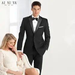 Лидер продаж мужская костюм 2 комплекта из двух кнопок жениха платья мужские костюмы черные мужские/невесты мяч Пользовательский (куртка +