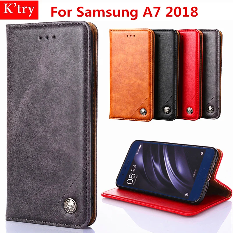 Чехол для Samsung Galaxy A7 2018 Роскошные Треугольники линии Чехол-портмоне из кожи с