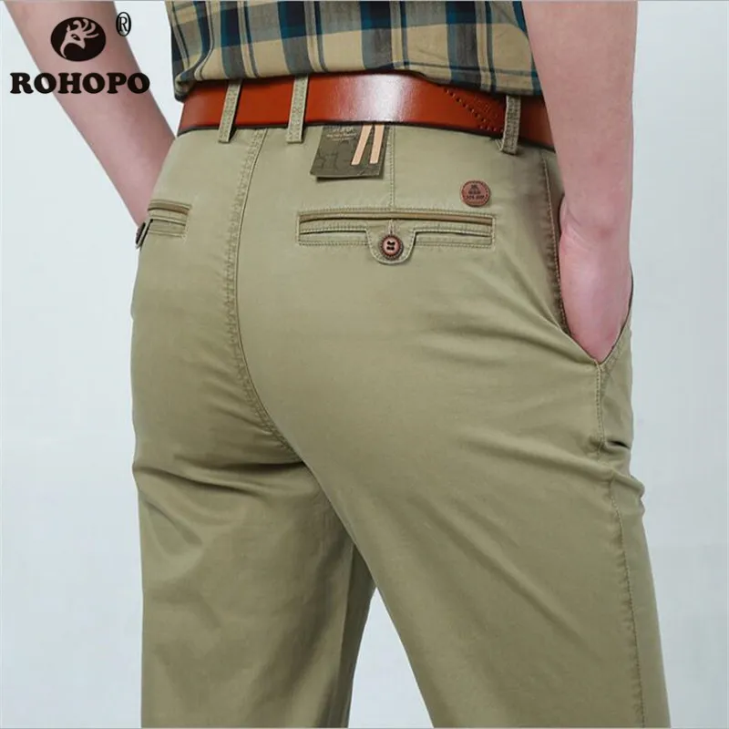 

100% Cotton Man Casual Straight Pant Military Spring Autumn Khaki Thick Business Men Formal Full Length Straight Trousers Pant