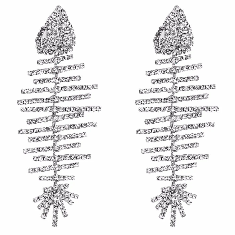 Блестящие Стразы Подвески в виде рыбьей кости Висячие серьги для женщин модные ювелирные изделия бохо Макси массивные серьги аксессуары Лидер продаж
