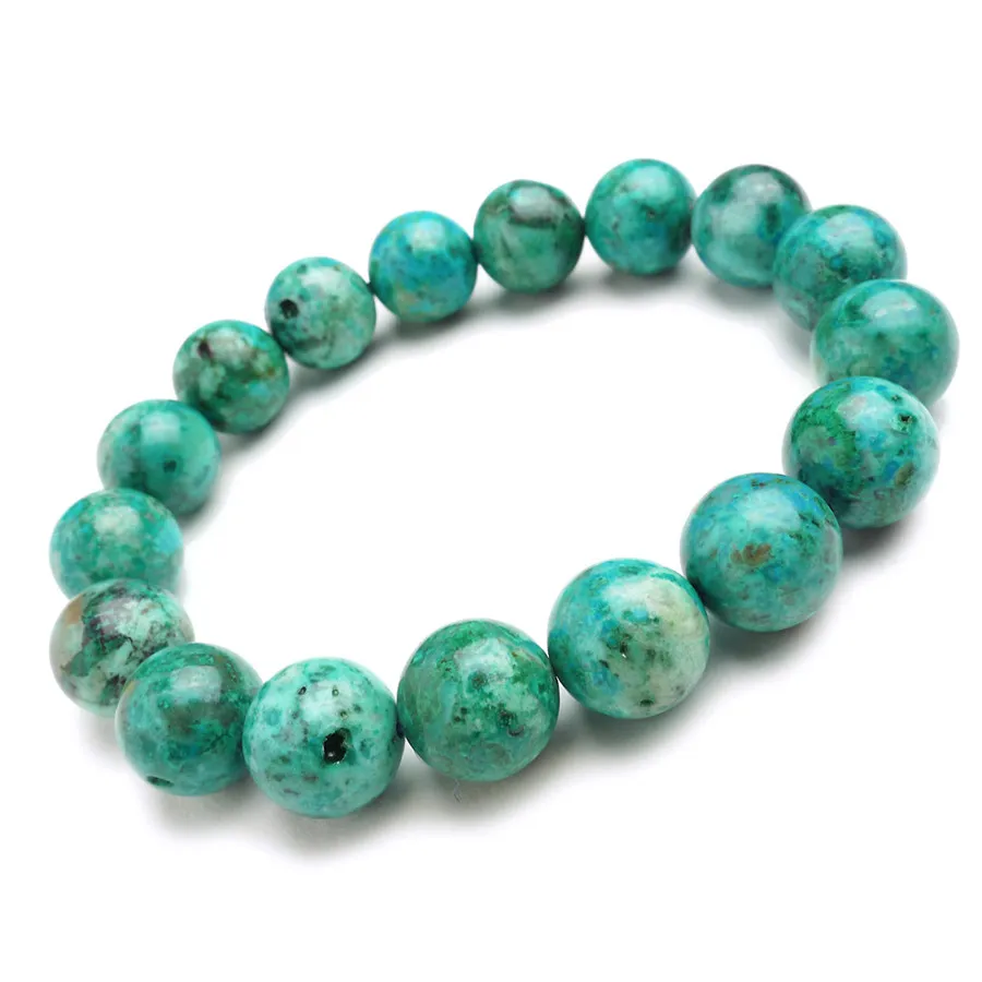 

12mm Genuine Green Malachite Chrysocolla Natural Gems Stone Round Loose Beads Jewelry Women's Stretch Charm Bracelet
