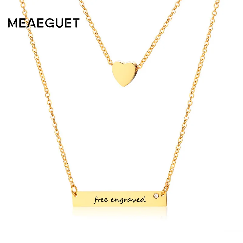 

Beach Holiday Gifts Double Chains Women's Necklaces Bar Free Personalized Name