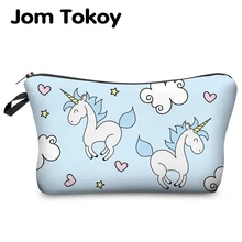Jom Tokoy, косметичка с принтом единорога, разноцветный узор, милые косметички для путешествий, Женская сумочка, женская косметичка