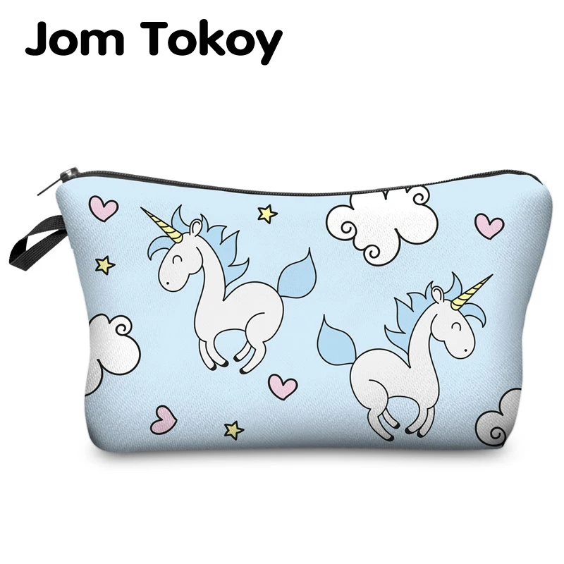 Jom Tokoy الطباعة يونيكورن التجميل حقيبة متعدد الألوان نمط لطيف مستحضرات التجميل الجيبات للسفر السيدات الحقيبة النساء حقيبة مستحضرات تجميل