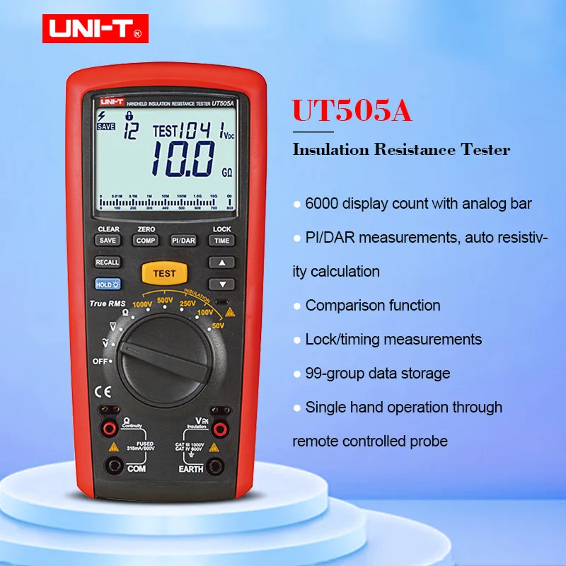 

UNI-T UT505A 1000V Digital Handheld True RMS Megger Insulation Resistance Meter Tester Multimeter Ohm Voltmeter Megohmmeter