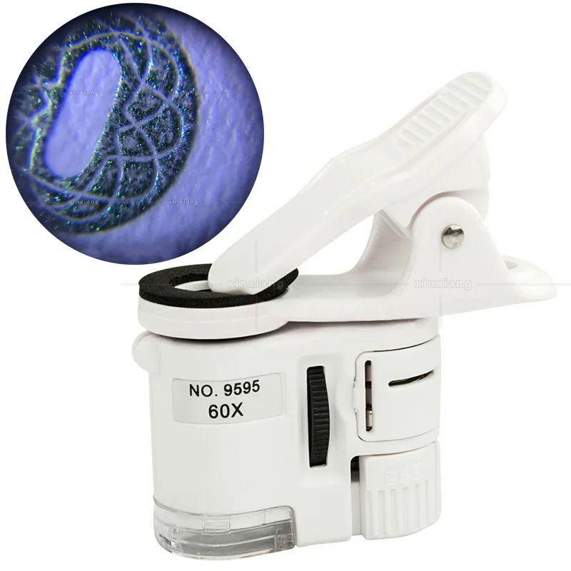 

Xinxiang Magnifier Microscop Phone Camera Magnifying glasses LED 60X Jewelry Currency Loupe Clip HD Microscope Glasses Magnifier
