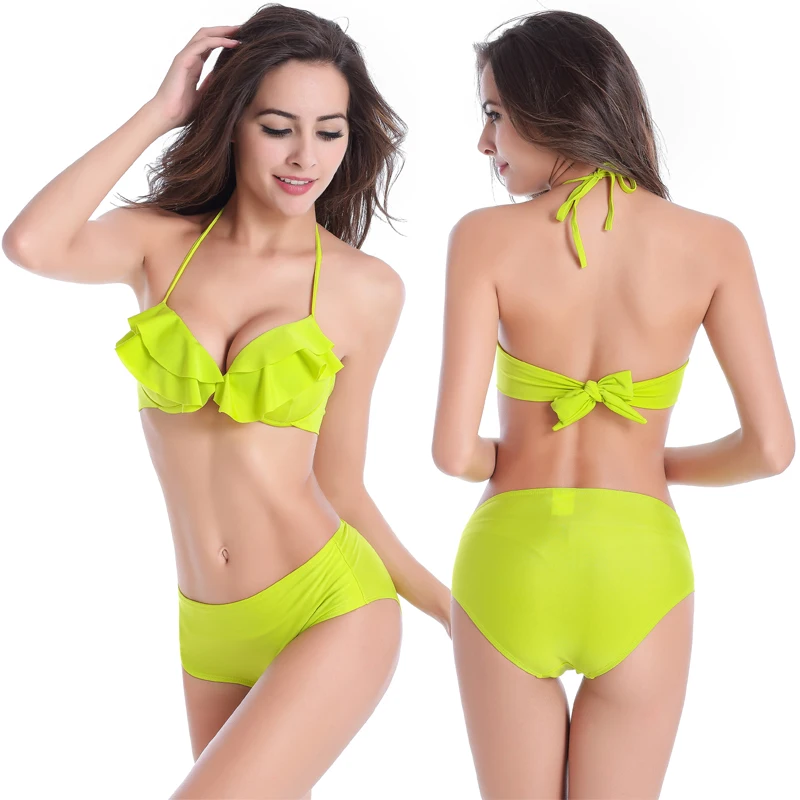 High Quality Small Flounced Top Cup Sexy Women Young Girls all Female Vintage High waist Bikinis