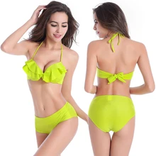 High Quality Small Flounced Top Cup Sexy Women Young Girls all Female Vintage High waist Bikinis
