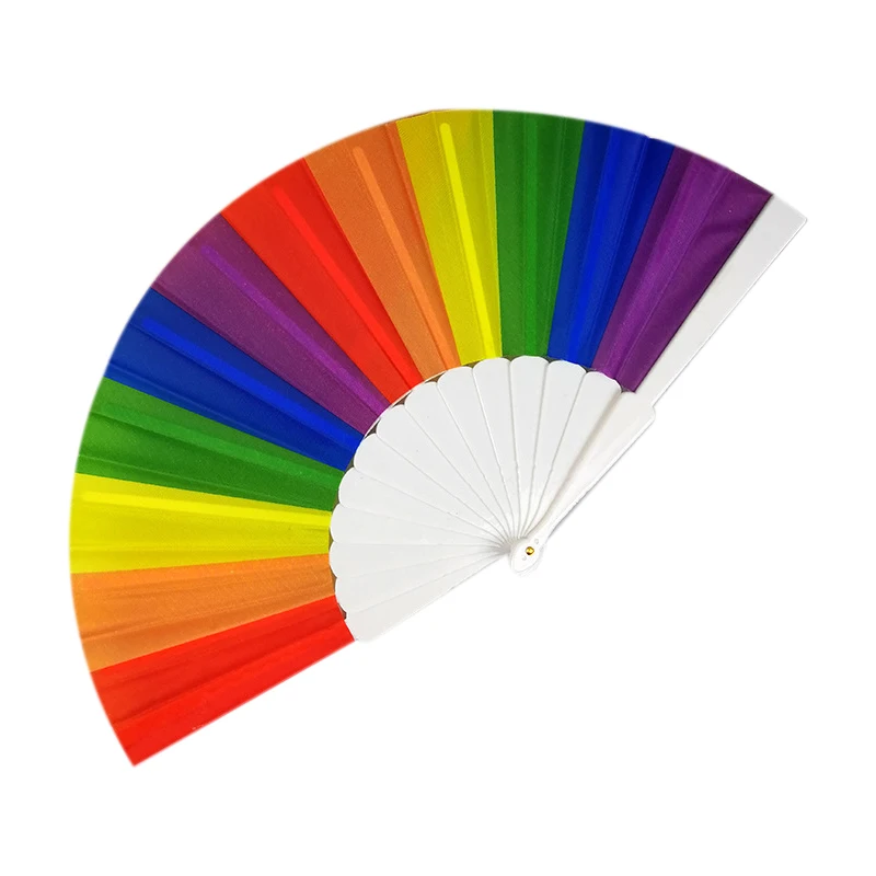 Multi-Colored Радужный ручной складной вентилятор, Шелковый складной ручной вентилятор, винтажный стиль, Радужный дизайн, держатель для поклонников на день рождения, выпускной, праздник, СР - Цвет: Multi-Colored