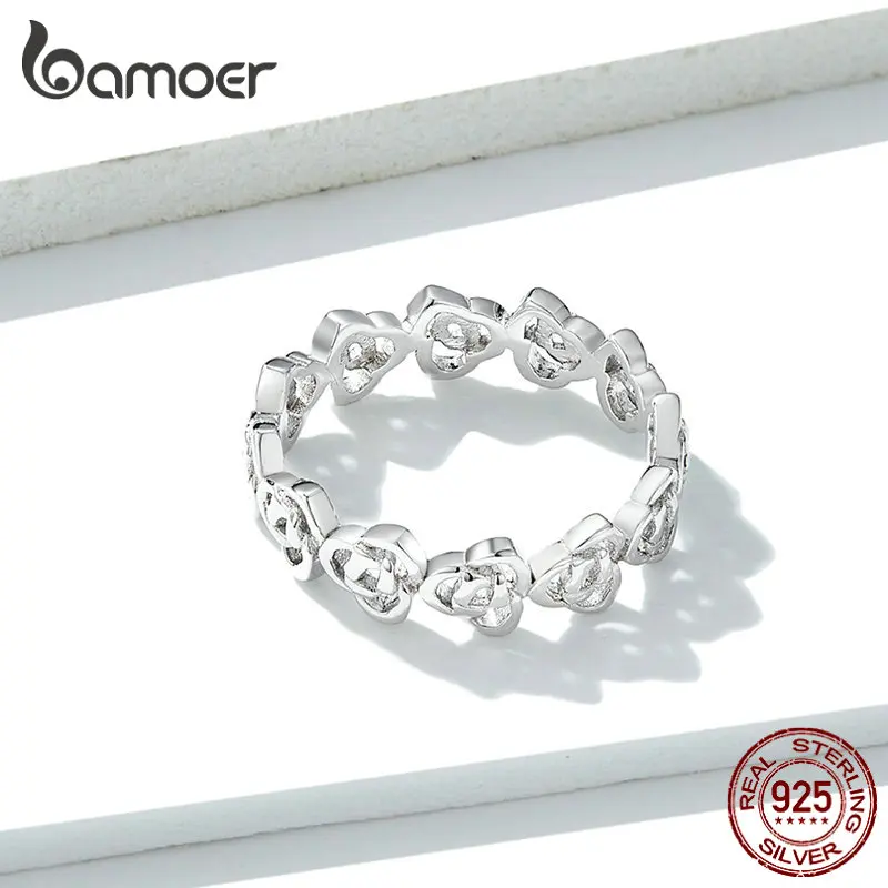 Bamoer, винтажные кольца на палец с розами, для женщин, ремешок из натуральной 925 пробы, Серебряное стекируемое кольцо, модное ювелирное изделие BSR059