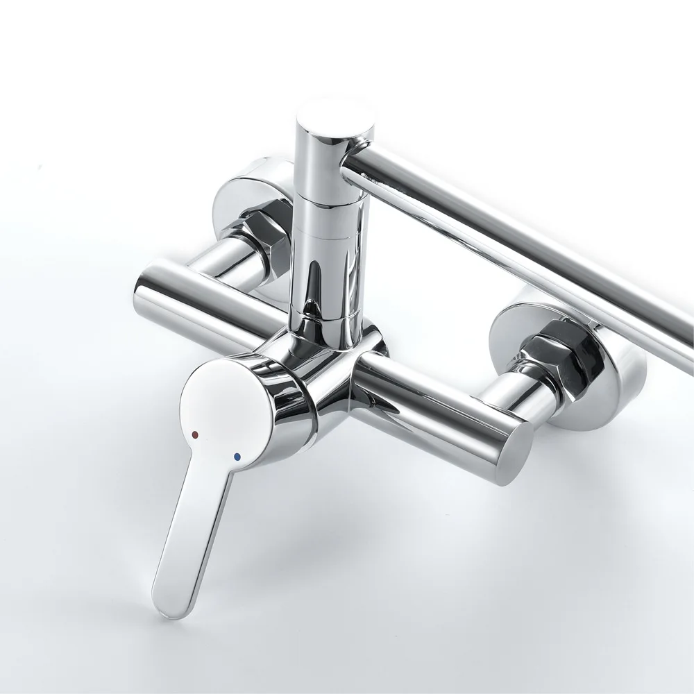 Folding Spout Wall Mounted Brass Kitchen Faucet Bathroom Mixer Sink Faucet Hot Cold Water Taps Hot and Cold Faucets Chrome