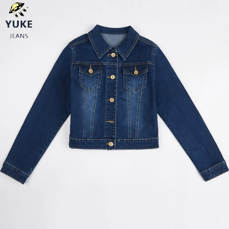 YUKE/Новая Стильная джинсовая куртка для девочек Джинсовая куртка с вышивкой для девочек Женская джинсовая одежда пальто От 10 до 14 лет I34382-8 - Цвет: Синий