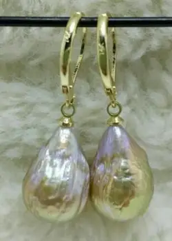 

free shipiing Huge AAA South Sea Natural Baroque Pearl Earrings 14K/20 YELLOW GOLD