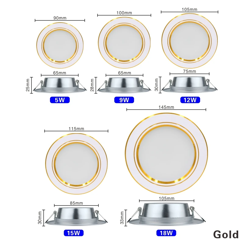 US $9.90 10pcsLot Led Downlight 220v Ceiling Light 5W 9W 12W Recessed Down Light Round Led Panel Light 15W 18W Spotlight Indoor Lighting
