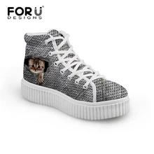 FORUDESIGNS/Модная женская обувь; Kawaii; обувь на платформе с принтом кота; удобная обувь на плоской подошве; женская повседневная обувь для девочек