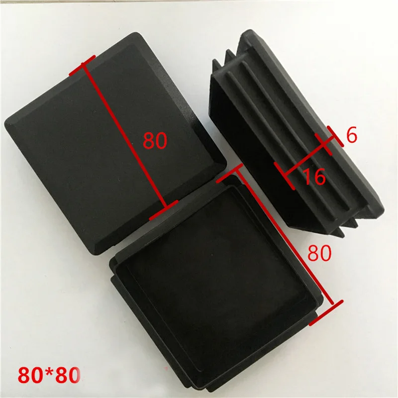 

80*80mm Square Plastic Pipe Plug Furniture Pipe Dustproof Square Foot Mats Tube Cover Black 10pcs