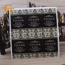 Симпатичный прямоугольный черный крафт-бумаги с цветами спасибо Коробки наклейки, крафт-бумага вечерние черный Самоуплотняющаяся Спасибо наклейки