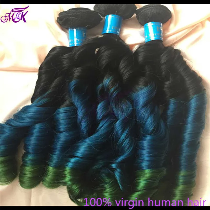 Ombre Hair Extensions 1b Blue Green Hair Weave Peruvian Virgin