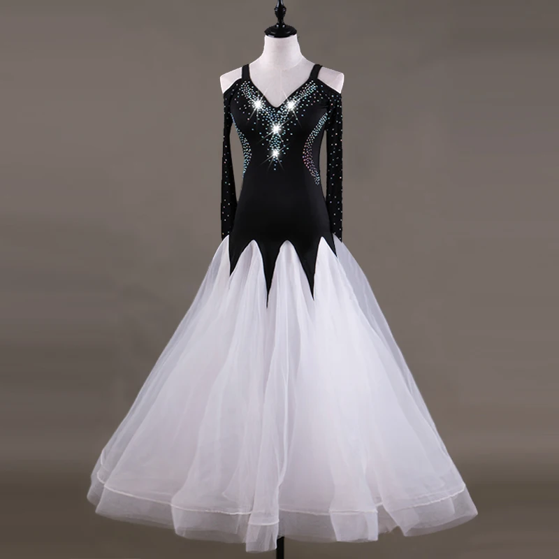 Современное бальное танцевальное соревнование платья для женщин вальс стандартный бальный зал платье для девочек черное бальное платье с длинными рукавами для женщин