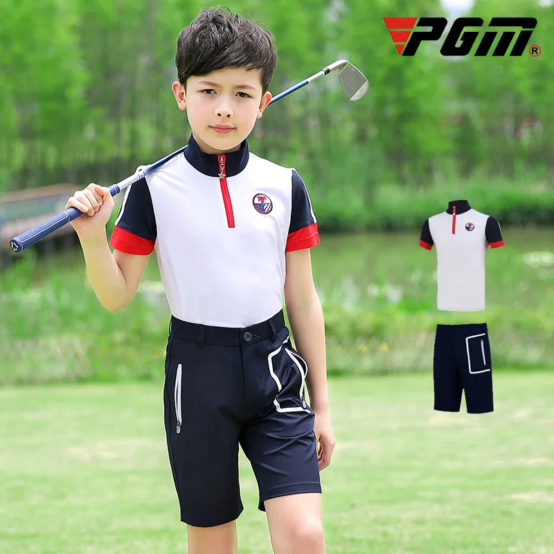 Pgm Boys Training Clothing Sets Summer Breathable Short Sleeved T Shirt Teenager Pocket Shorts