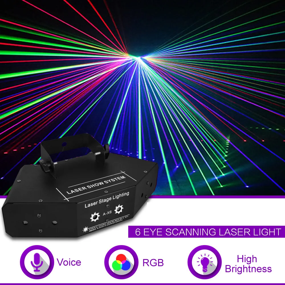 Sharelife 6 глазный RGB Полноцветный луч DMX сетевой лазерный сканирующий светильник