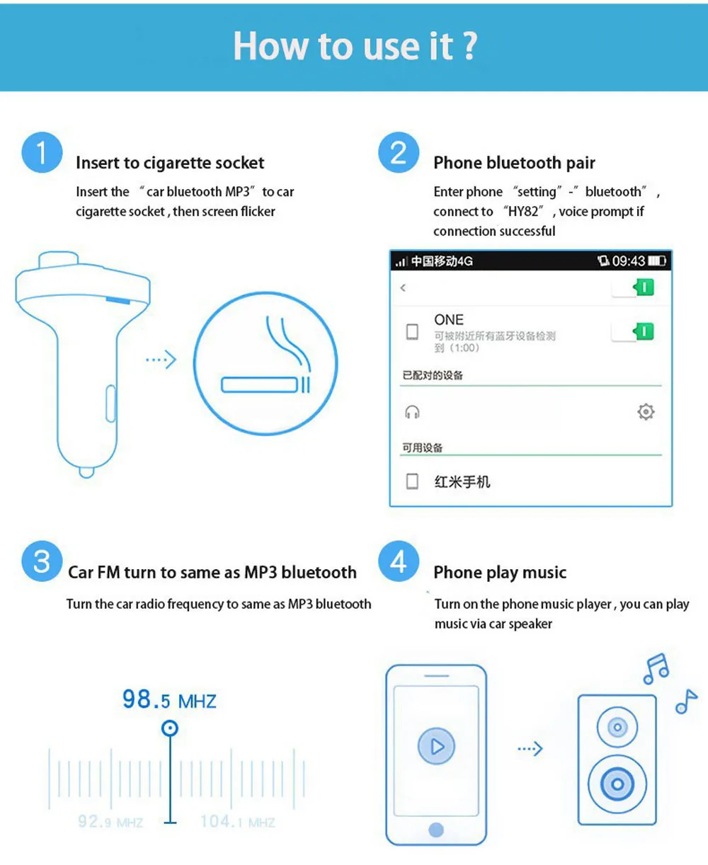 Автомобильный fm-передатчик, двойной USB порт, Bluetooth, вызов, смартфон, зарядка, многофункциональный fm-передатчик, автомобильный стиль