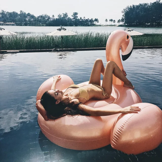 Rose Golden Flamingo Inflatable Pool Float Swimming Circle Rubber Ring Pool Party Toys Water Mattress Beach