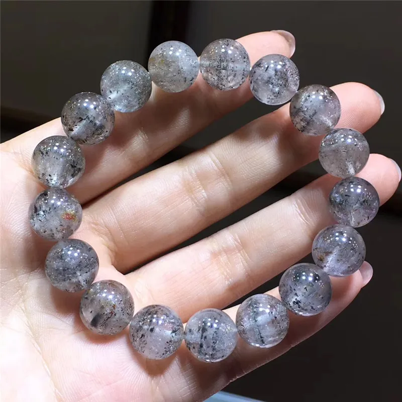 

12.6mm Natural Super Seven Melody Rutilated Quartz Bracelet Women Love Gift Crystal Round Bead Silver Stone Wealthy Jewelry