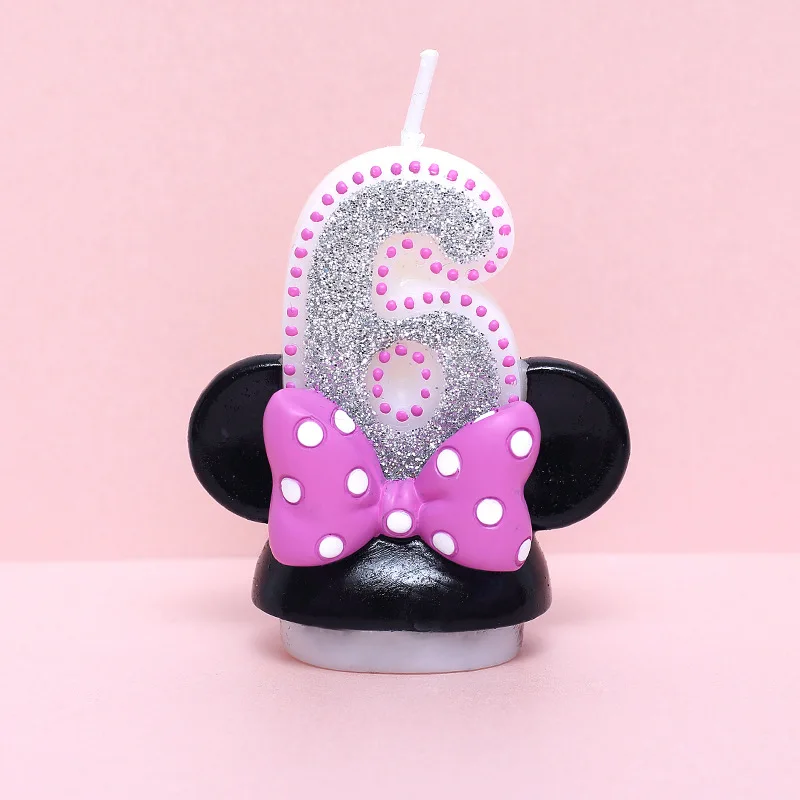Свеча с цифрами на день рождения, с розовым бантом, Микки и Минни, Свеча для девочек, для маленьких детей, для дня рождения, юбилея, Свеча ручной работы с ароматом - Цвет: 6