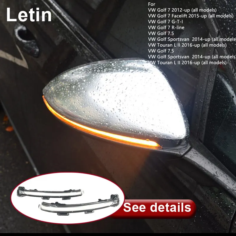 

Letin Side Mirror indicator dynamic blinker scroll LED Turn Signal Light For VW Golf 7 MK7 7.5 GTI R Sportsvan Touran L
