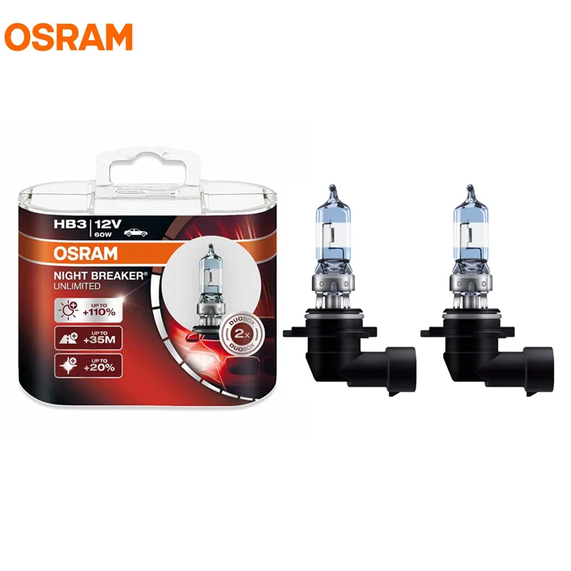 OSRAM NIGHT BREAKER H1 H4 H7 H11 9005 9006 12V Car Headlight Germany OEM Bulbs Halogen Hi/lo Beam More Light More Sight 2pcs
