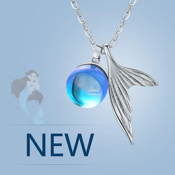 

SpringLight Mermaid Foam Bubble Design Crystal Pendant Real 925 Silver Fine Jewelry Fish Tail Gemstone Necklace for Women Gift