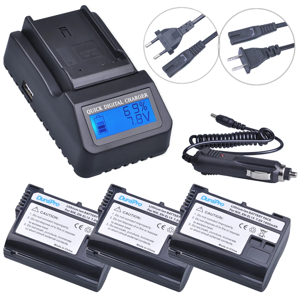 

3pc EN-EL15 EN EL15 ENEL15 Rachargeable Li-ion Battery + LCD Quick Charger For Nikon D600 D610 D600E D800 D800E D810 D7000 D7100