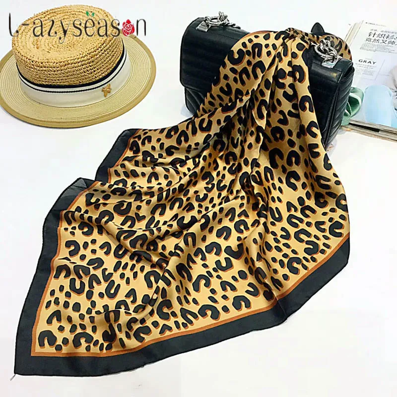 

2018 Fashion Women 70X70 CM Square Scarf Silk Feel Satin Leopard Skinny Retro Head Neck Hair Tie Brand Scarves Headband women