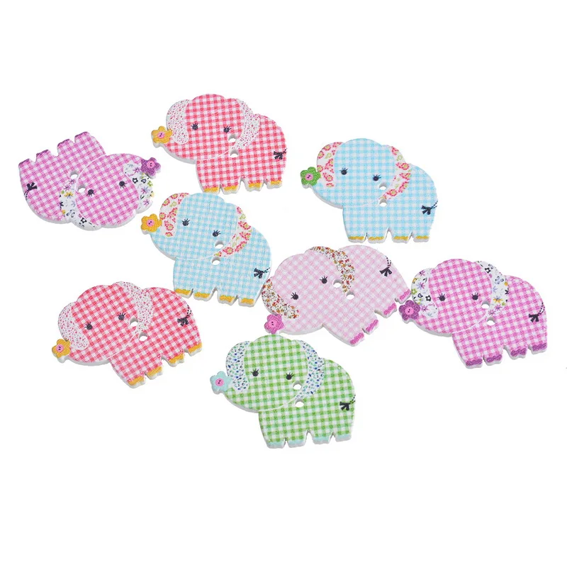 30PCs Multicolor font b tartan b font design Elephant Shape 2 Holes Wood Buttons Fit Scrapbooking