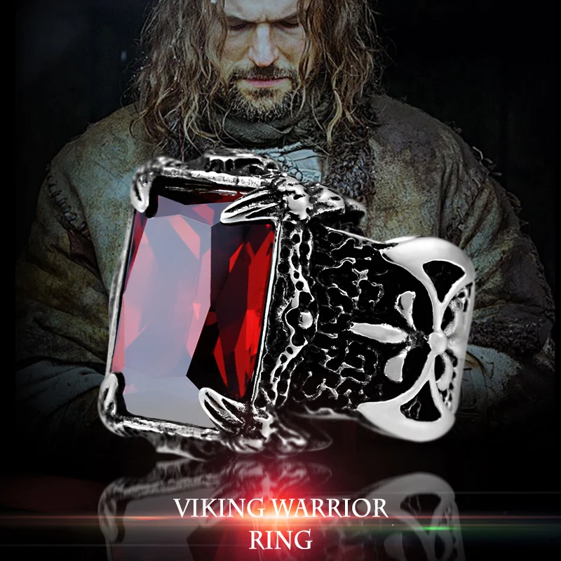

Beier 316L Stainless Steel nose viking Battle axe Blue/Black/Green/red Zircon Big stone Classic Claw Punk ring jewelry LR058